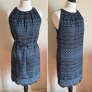 LOFT Patterned Sleeveless Dress w/ Scalloped hem